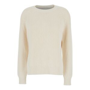 P.A.R.O.S.H. White Knit Crewneck Sweater In Cotton And Cashmere Blend Woman